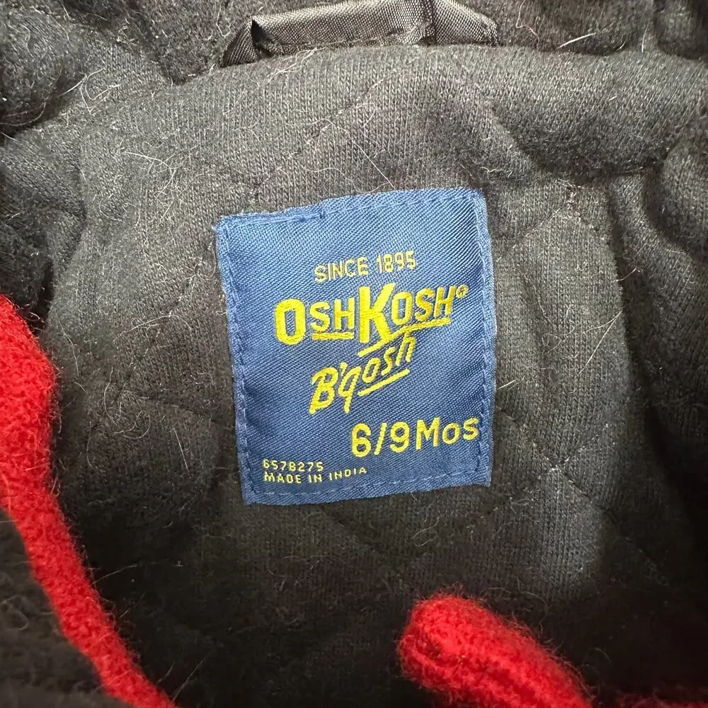 OshKosh Wool Duffle Coat Red Hooded Toggle Infant 6-9mths VTG Style Preppy